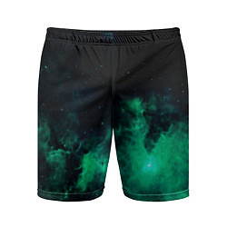 Шорты спортивные мужские Зелёная галактика Midjourney, цвет: 3D-принт