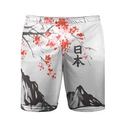Шорты спортивные мужские Цветущая сакура и солнце - Япония, цвет: 3D-принт