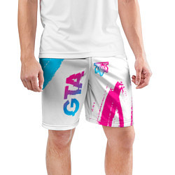 Шорты спортивные мужские GTA neon gradient style: надпись, символ, цвет: 3D-принт — фото 2