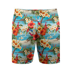 Мужские спортивные шорты Светлый гавайский фон и цветы