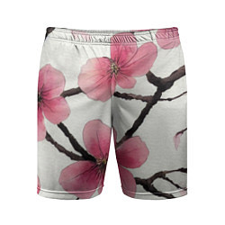Мужские спортивные шорты Цветы и ветви японской сакуры - текстура холста