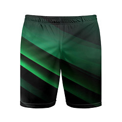 Шорты спортивные мужские Черно зеленые полосы, цвет: 3D-принт