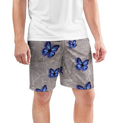 Шорты спортивные мужские Газетные обрывки и синие бабочки, цвет: 3D-принт — фото 2