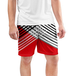 Шорты спортивные мужские Косые черно-белые полосы на красном, цвет: 3D-принт — фото 2