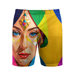 Мужские спортивные шорты Девушка лицо с ромбическим орнаментом