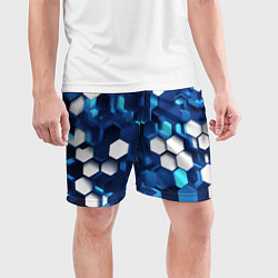Шорты спортивные мужские Cyber hexagon Blue, цвет: 3D-принт — фото 2