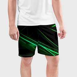 Шорты спортивные мужские Green lines black backgrouns, цвет: 3D-принт — фото 2