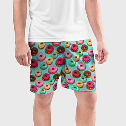 Шорты спортивные мужские Разноцветные пончики паттерн, цвет: 3D-принт — фото 2