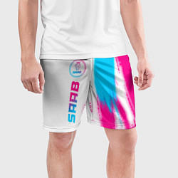 Шорты спортивные мужские Saab neon gradient style: по-вертикали, цвет: 3D-принт — фото 2