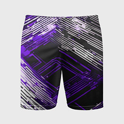 Шорты спортивные мужские Киберпанк линии белые и фиолетовые, цвет: 3D-принт