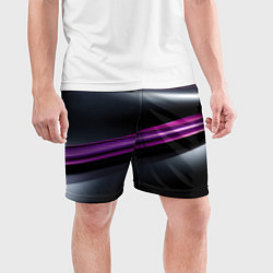 Шорты спортивные мужские Фиолетовые полосы на черном фоне, цвет: 3D-принт — фото 2