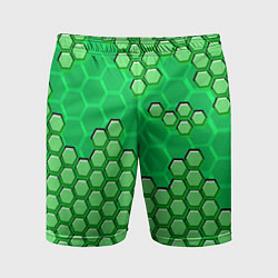 Мужские спортивные шорты Зелёная энерго-броня из шестиугольников