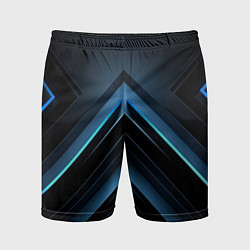 Шорты спортивные мужские Черная абстракция с синим неоновым ярким свечением, цвет: 3D-принт