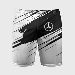 Шорты спортивные мужские Mercedes benz краски чернобелая геометрия, цвет: 3D-принт