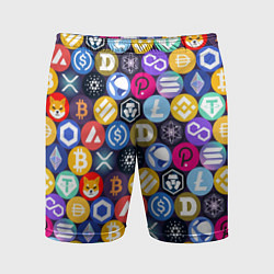 Шорты спортивные мужские Криптовалюта Биткоин, Эфириум, Тетхер, Солана патт, цвет: 3D-принт