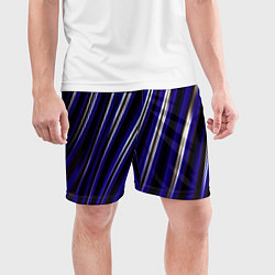 Шорты спортивные мужские Синие белые черные объемные полосы, цвет: 3D-принт — фото 2