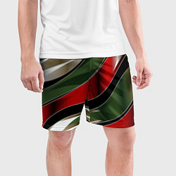 Шорты спортивные мужские Белые зеленые и красные полосы, цвет: 3D-принт — фото 2