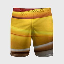 Шорты спортивные мужские Желтая абстракция с оранжевой волной, цвет: 3D-принт
