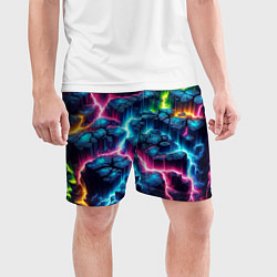 Шорты спортивные мужские Трещины и неон, цвет: 3D-принт — фото 2