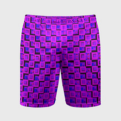 Мужские спортивные шорты Фиолетовые квадраты на чёрном фоне