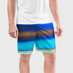 Шорты спортивные мужские Голубые и коричневые полосы, цвет: 3D-принт — фото 2