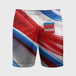 Мужские спортивные шорты Герб России на абстрактном фоне