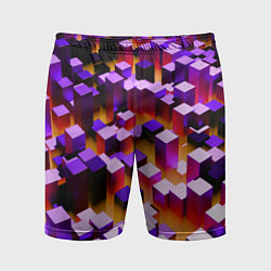 Шорты спортивные мужские Фиолетовые блоки в оранжевом тумане, цвет: 3D-принт