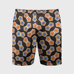 Мужские спортивные шорты Сине-оранжевая мозаика на черном