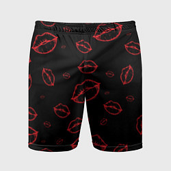 Шорты спортивные мужские Паттерн красные губы на черном - lips red, цвет: 3D-принт