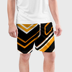 Шорты спортивные мужские Чёрно-жёлтые полосы на белом фоне, цвет: 3D-принт — фото 2