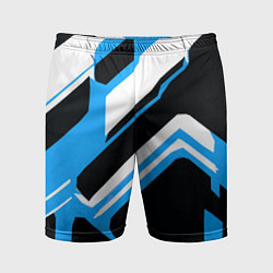 Шорты спортивные мужские Бело-голубые линии на чёрном фоне, цвет: 3D-принт