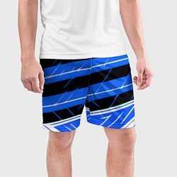 Шорты спортивные мужские Чёрно-белые полосы на синем фоне, цвет: 3D-принт — фото 2