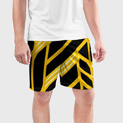 Шорты спортивные мужские Чёрно-белые полосы на жёлтом фоне, цвет: 3D-принт — фото 2