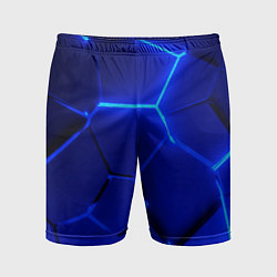 Шорты спортивные мужские Текстура темных синих неоновые плиты, цвет: 3D-принт