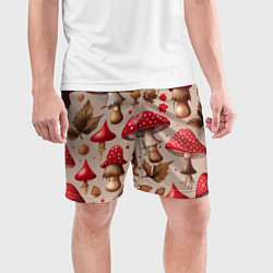 Шорты спортивные мужские Грибные шляпки мухоморов, цвет: 3D-принт — фото 2