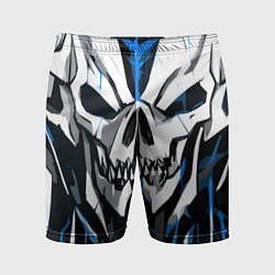 Мужские спортивные шорты Белый череп и синие полосы на чёрном фоне