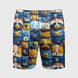 Мужские спортивные шорты Пэчворк с мордашками енотов