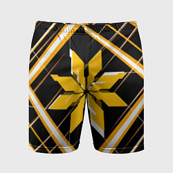 Мужские спортивные шорты Жёлто-белая звезда и полосы на чёрном фоне