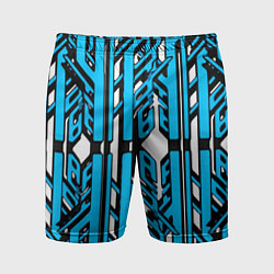Шорты спортивные мужские Чёрно-синие техно полосы на белом фоне, цвет: 3D-принт