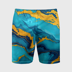 Шорты спортивные мужские Синяя абстракция с золотым, цвет: 3D-принт