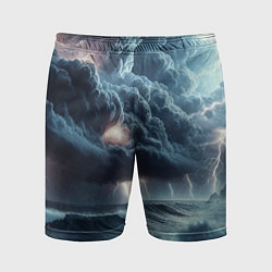 Мужские спортивные шорты Шторм на море - сверкание молний