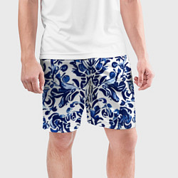 Шорты спортивные мужские Гжель русский узор акварель, цвет: 3D-принт — фото 2