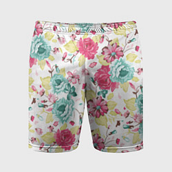 Мужские спортивные шорты Розы красные и бирюзовые