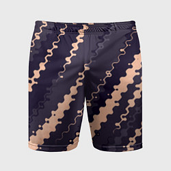 Шорты спортивные мужские Фиолетовый с бежевым искажённые полосы, цвет: 3D-принт