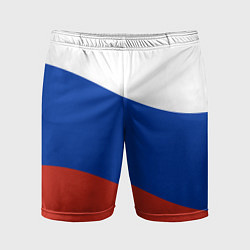 Шорты спортивные мужские Флаг России волной, цвет: 3D-принт