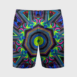 Шорты спортивные мужские Оптический узор неоновые краски, цвет: 3D-принт