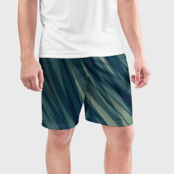 Шорты спортивные мужские Зеленовато-синий полосы, цвет: 3D-принт — фото 2