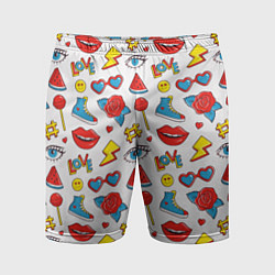 Шорты спортивные мужские Паттерн с яркими молодежными стикерами, цвет: 3D-принт