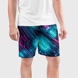 Шорты спортивные мужские Неоновый узор киберпанк микросхемы, цвет: 3D-принт — фото 2