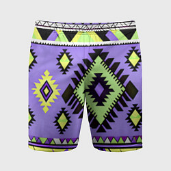 Шорты спортивные мужские Геометрический сиренево желтый орнамент ацтеков, цвет: 3D-принт